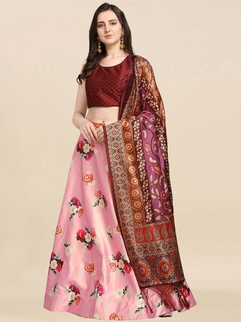 satrani pink printed poly silk lehenga choli set with dupatta