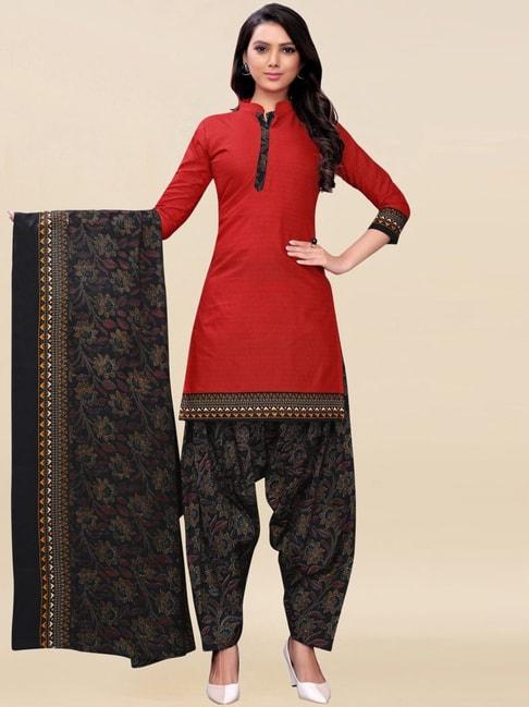 satrani red & black cotton printed unstitched dress material