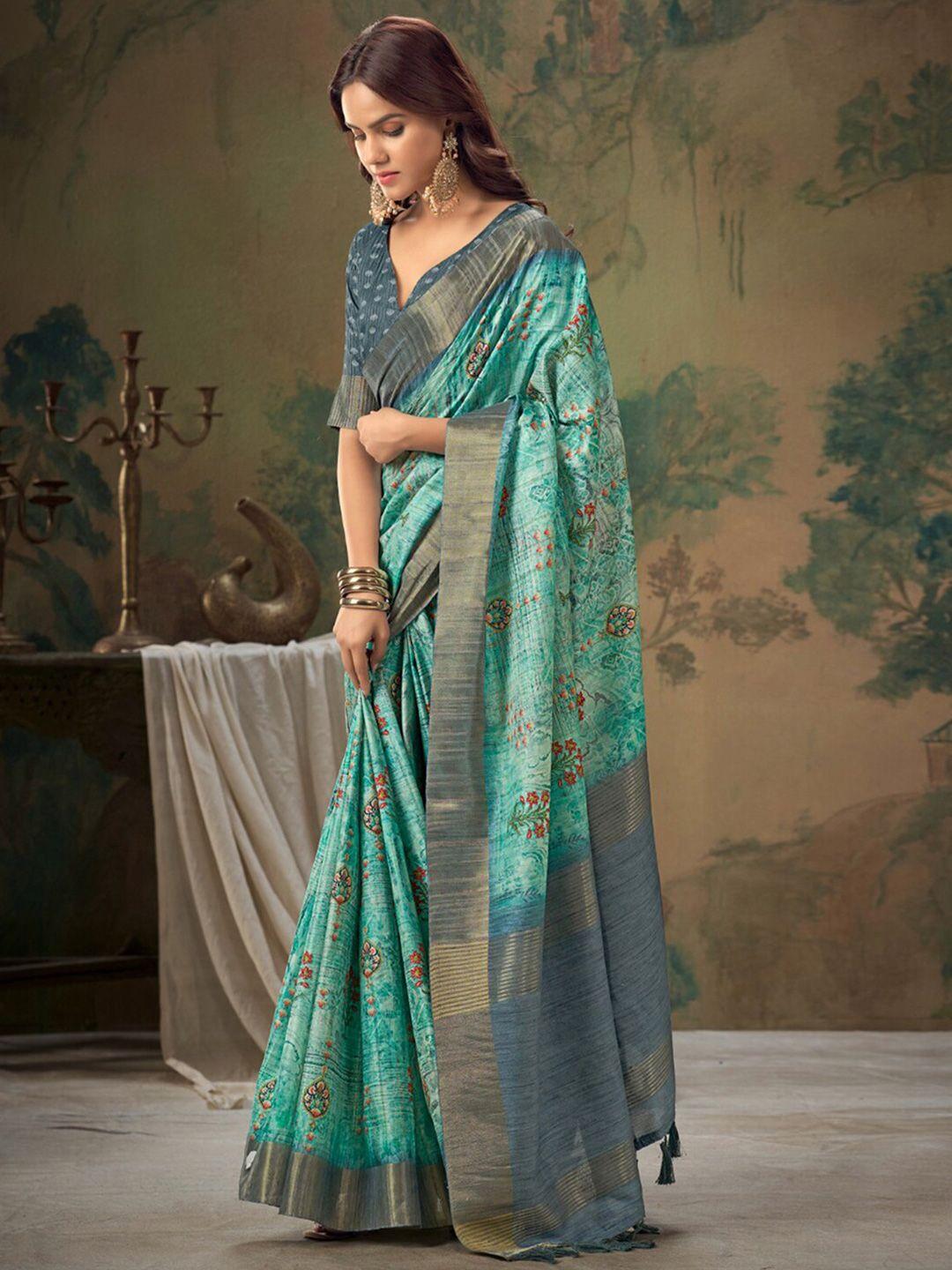 satrani abstract printed zari silk cotton saree