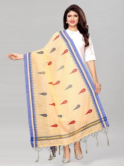 satrani beige cotton silk woven pattern dupatta