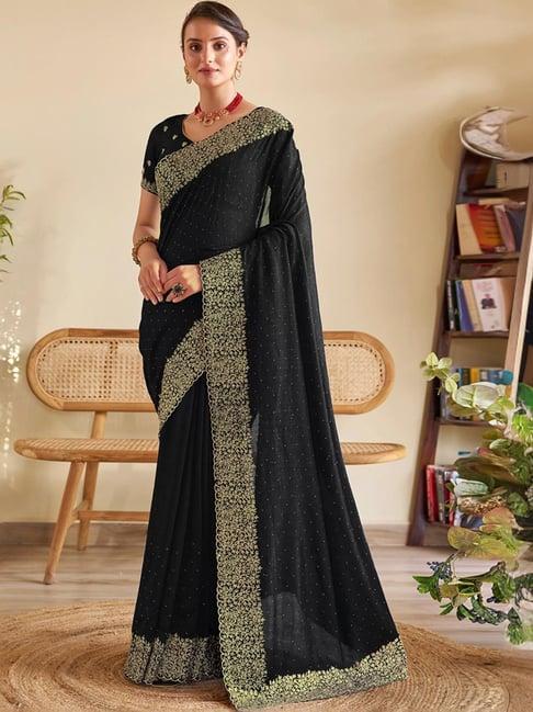 satrani black embellished saree with unstitched blouse