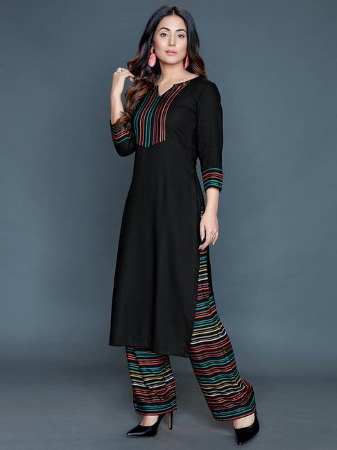 satrani black printed kurta palazzo set