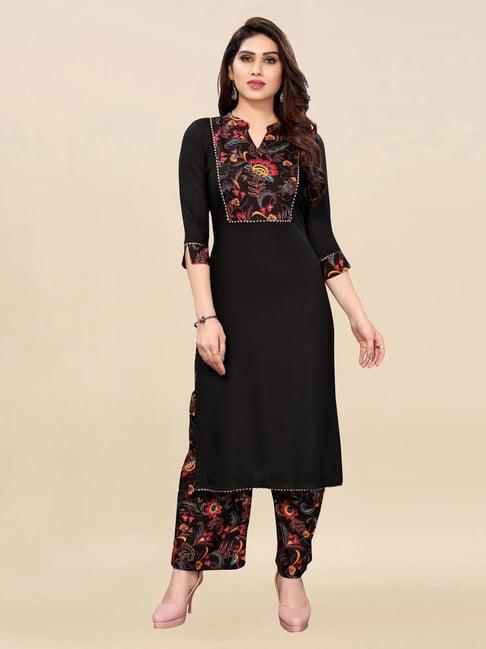 satrani black printed kurta palazzo set