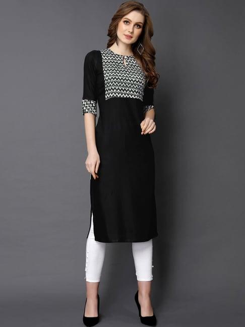 satrani black printed straight kurta