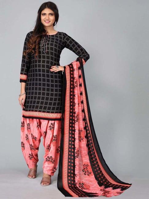 satrani black printed unstitched dress material