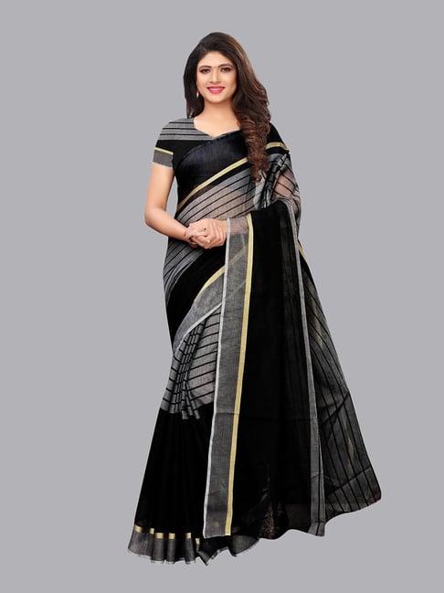 satrani black striped saree with unstitched blouse piece