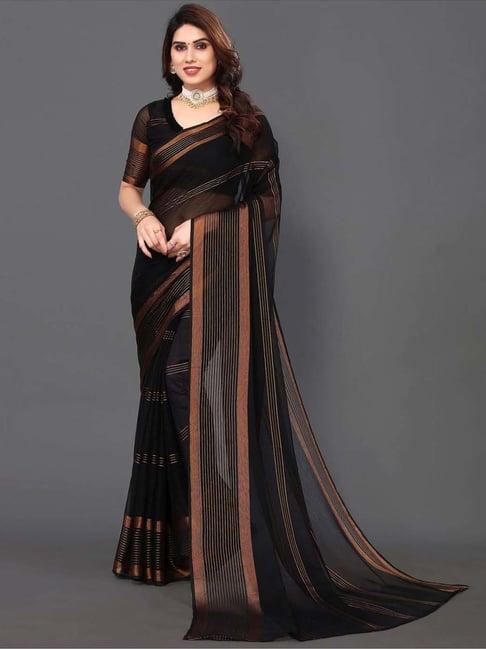 satrani black striped saree with unstitched blouse