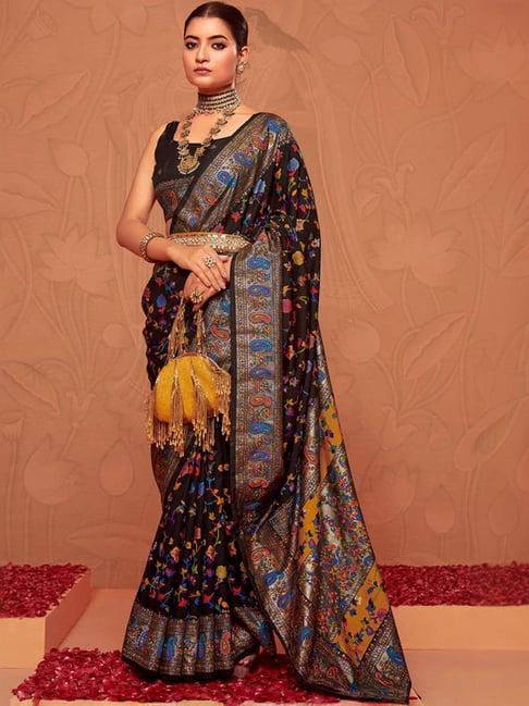 satrani black woven saree with unstitched blouse