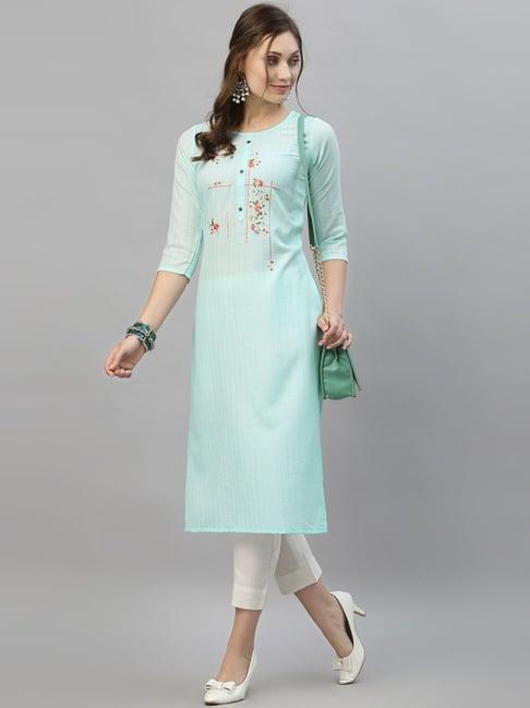 satrani blue embroidered straight kurta