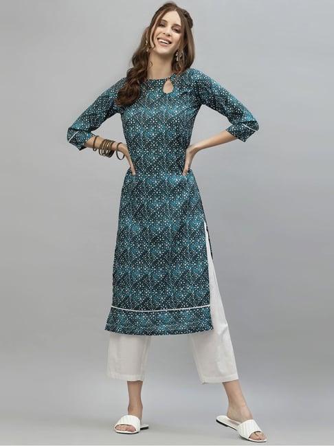 satrani blue printed a line kurta