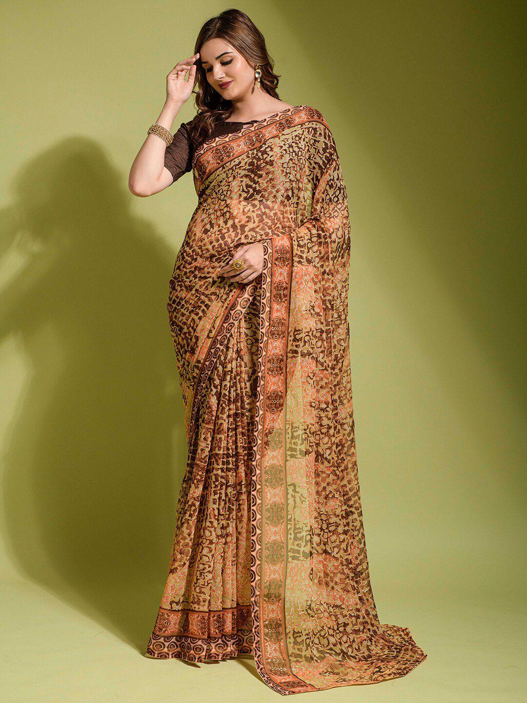 satrani brown abstract printed saree