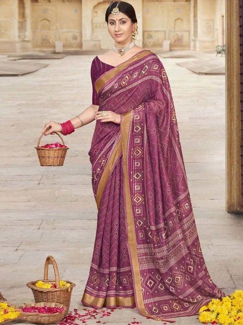 satrani dusty pink printed saree with unstitched blouse