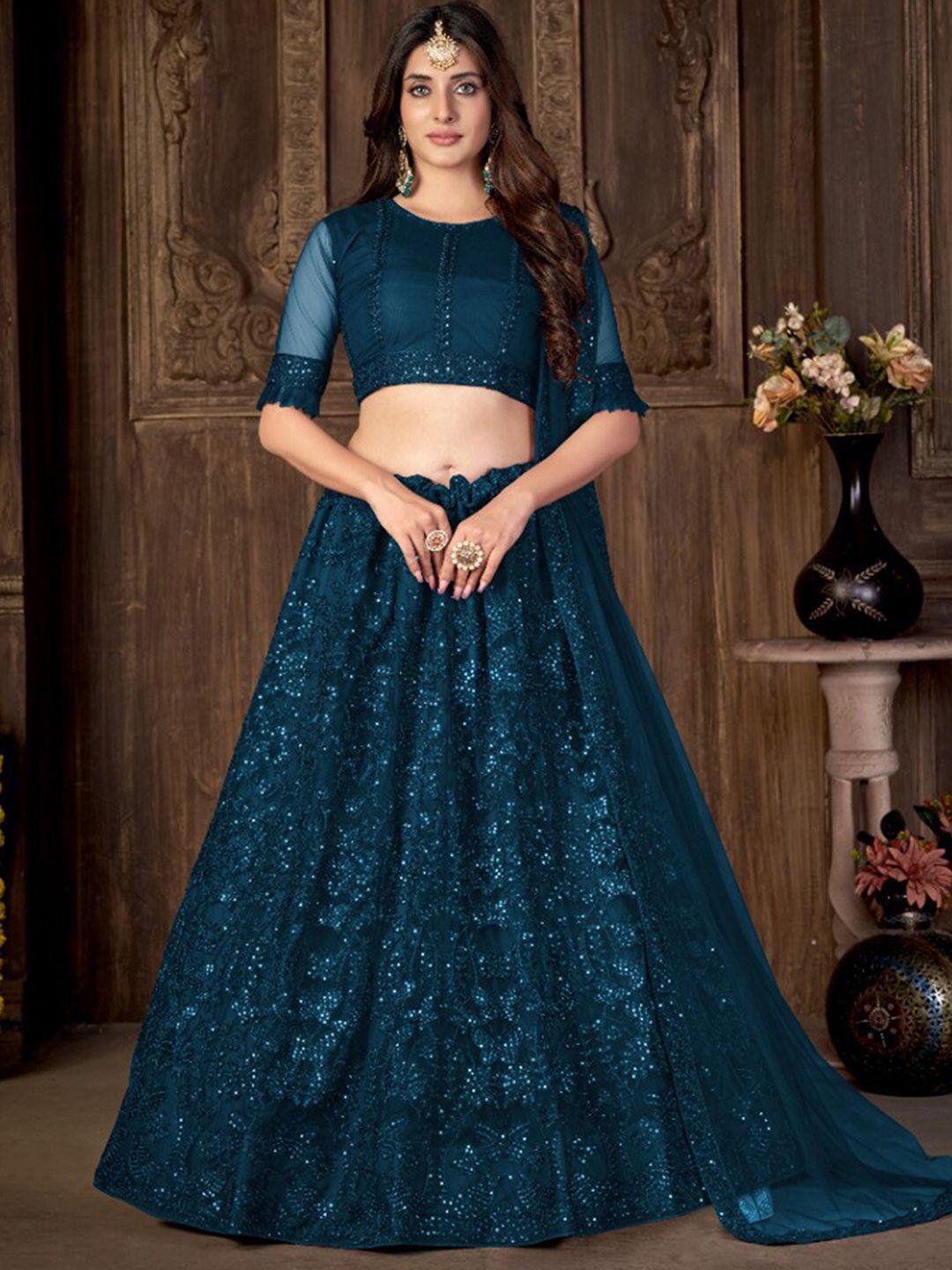 satrani embroidered sequinned semi-stitched lehenga & unstitched blouse with dupatta
