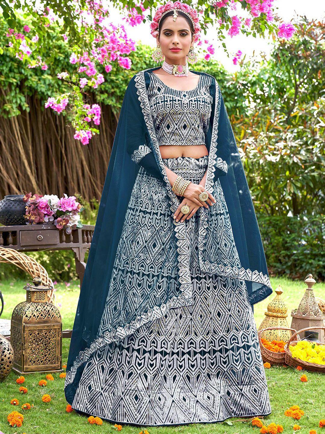 satrani embroidered sequinned semi-stitched lehenga & unstitched blouse with dupatta