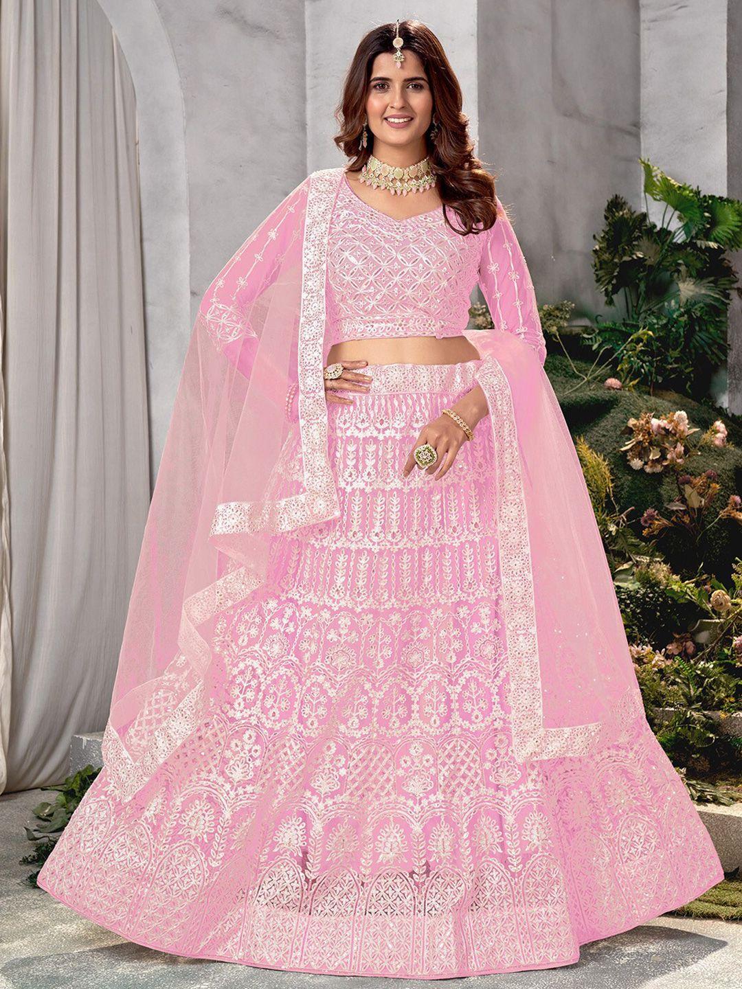 satrani embroidered sequinned semi-stitched lehenga & unstitched blouse with dupatta