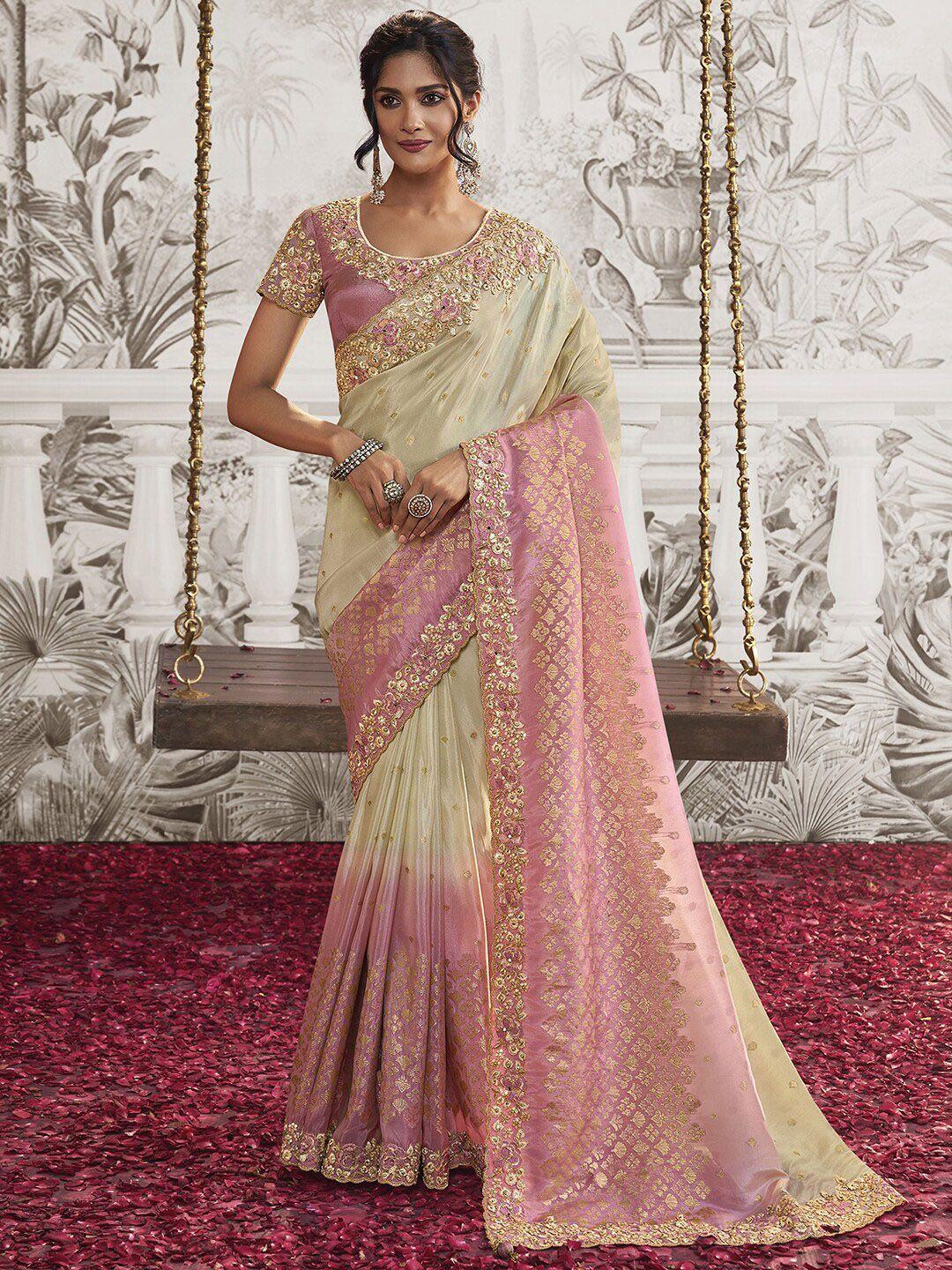 satrani ethnic motifs embroidered silk blend heavy work saree