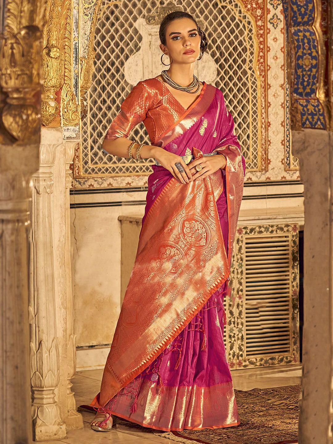 satrani floral woven design zari art silk saree