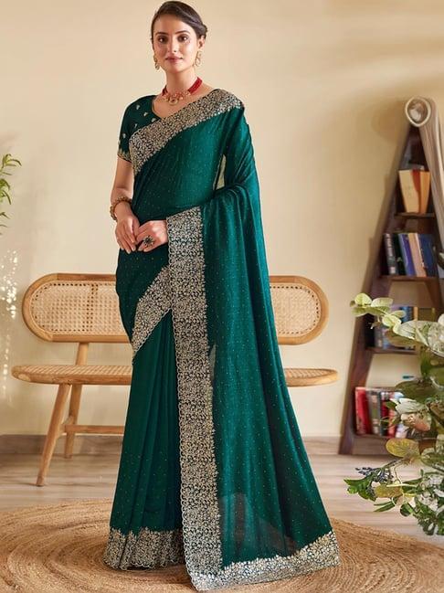 satrani green embellished saree with unstitched blouse