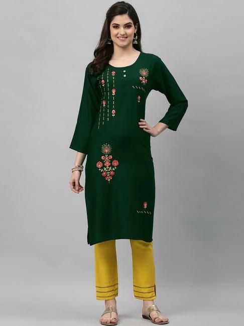 satrani green embroidered kurta pant set