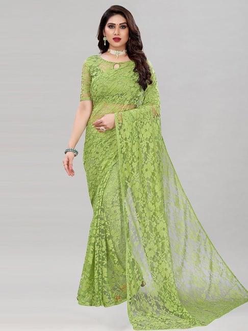 satrani green saree with unstitched blouse piece