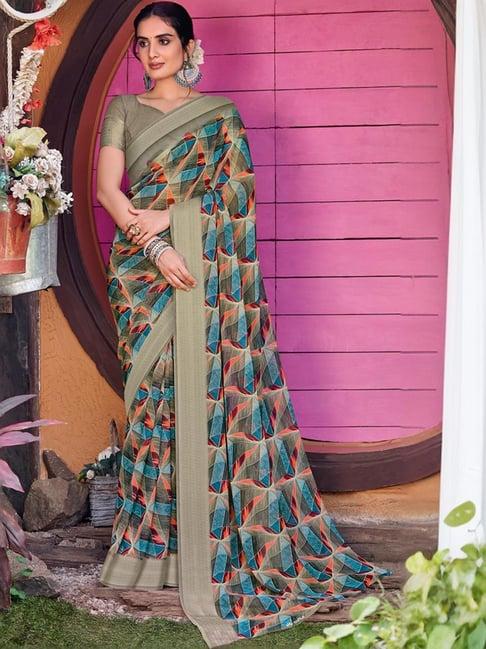 satrani grey printed saree with unstitched blouse