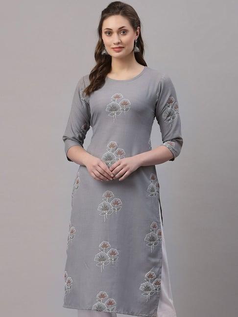 satrani grey printed straight kurta