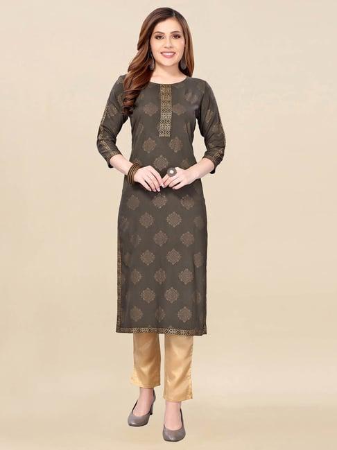 satrani grey printed straight kurta