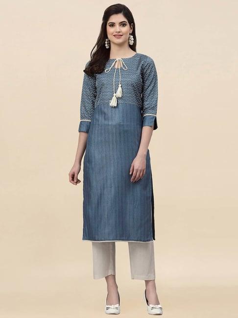 satrani grey printed straight kurta