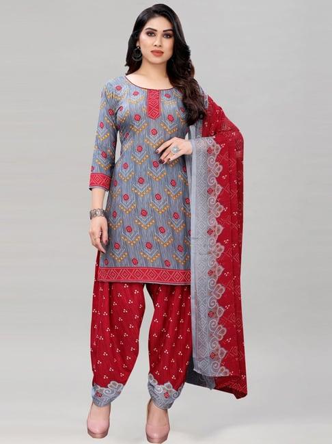 satrani grey printed unstitched dress material