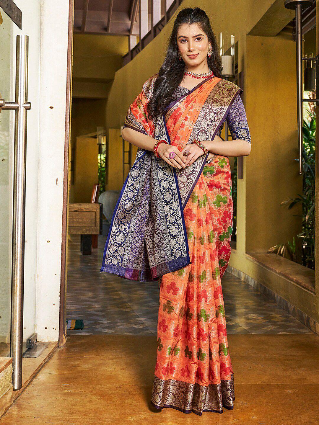 satrani jacquard ethnic motifs zari art silk fusion saree