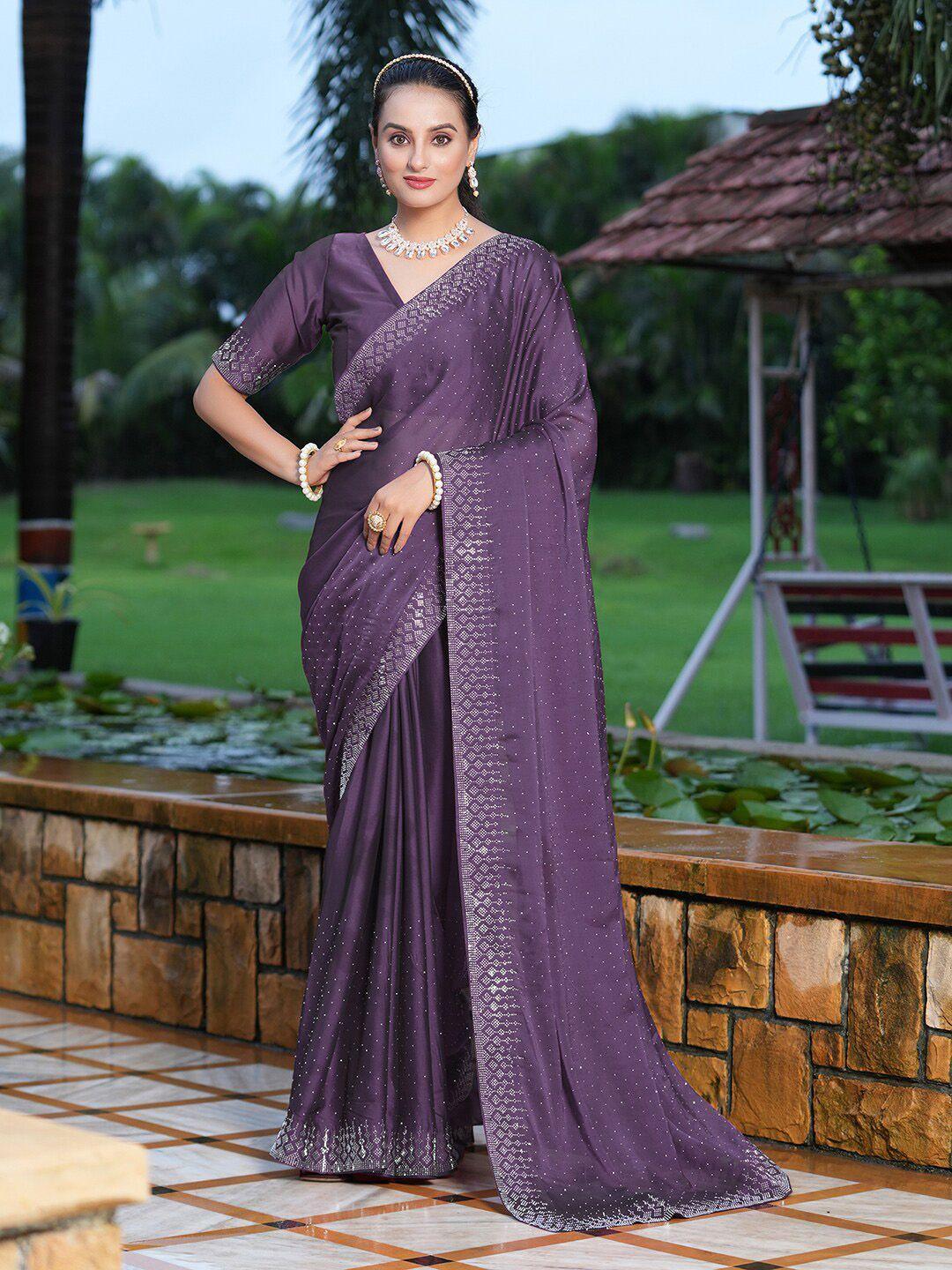 satrani lavender embellished beads and stones poly georgette saree