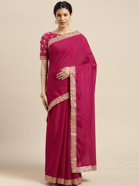 satrani magenta embellished saree with unstitched blouse