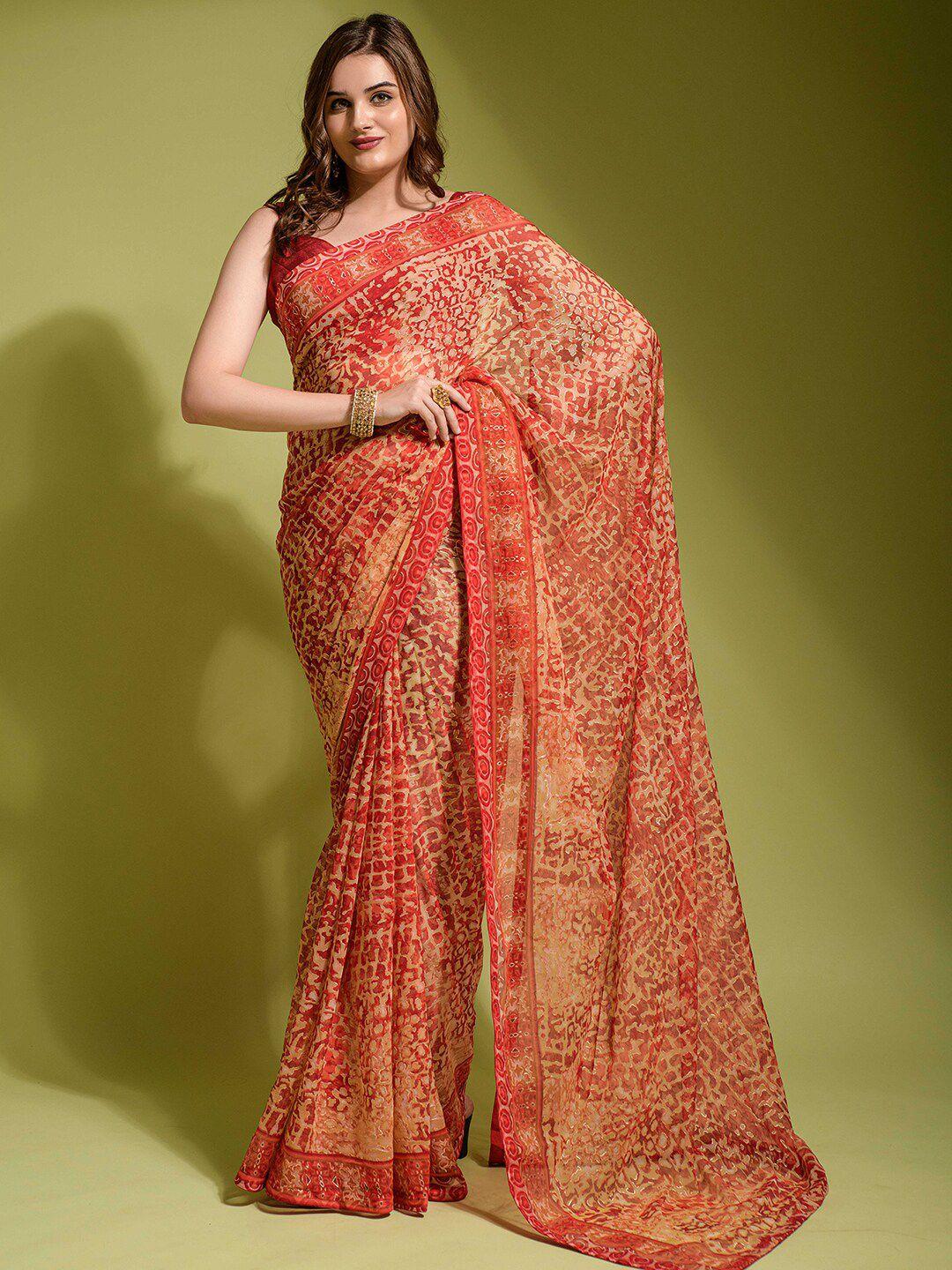 satrani maroon abstract printed saree