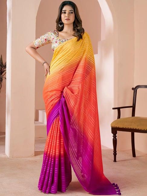 satrani multicolored linen striped saree with unstitched blouse