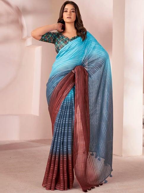 satrani multicolored linen striped saree with unstitched blouse