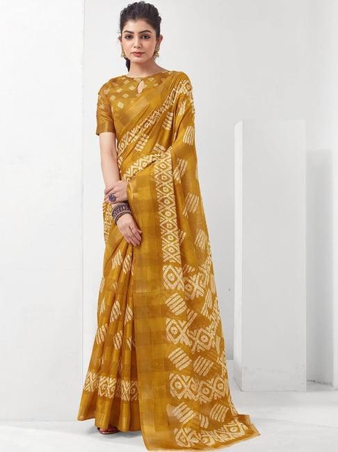 satrani mustard geometric print saree with unstitched blouse