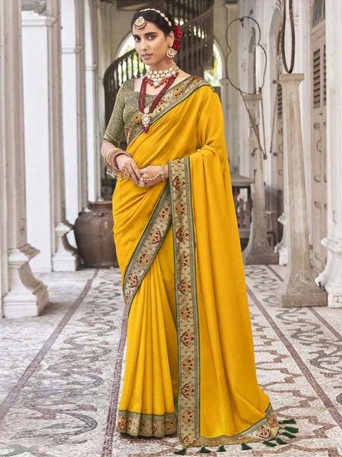 satrani mustard plain saree with unstitched blouse