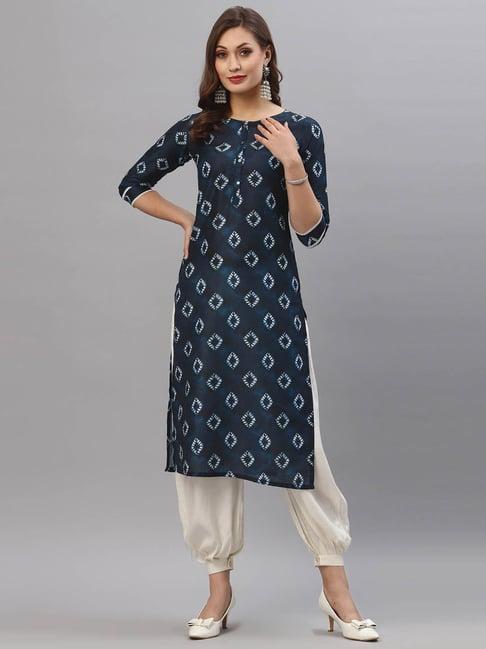 satrani navy printed straight kurta