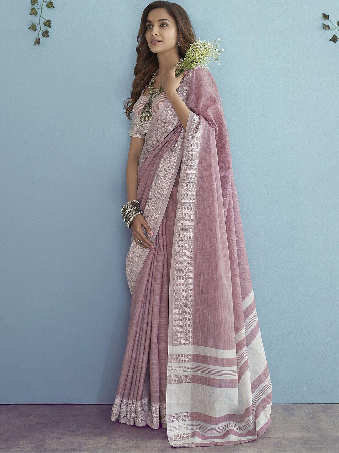 satrani pink & white saree