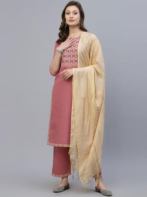 satrani pink printed kurta palazzo set with dupatta