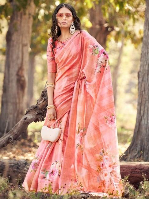 satrani pink printed saree with unstitched blouse