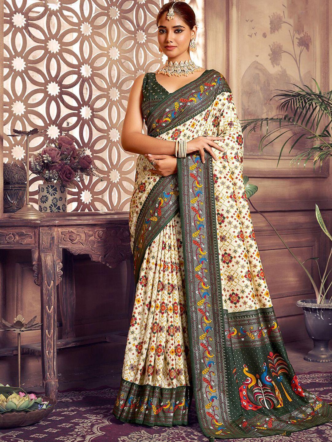 satrani printed & tassels silk cotton fusion saree