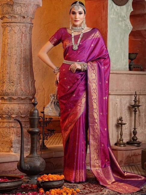 satrani purple & pink woven saree with unstitched blouse