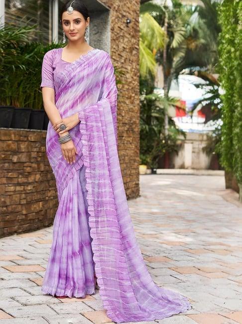satrani purple embellished saree with unstitched blouse