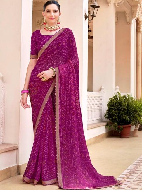 satrani purple printed saree with unstitched blouse