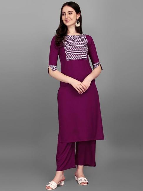 satrani purple printed straight kurta