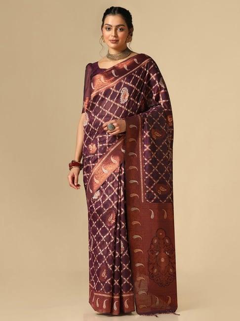 satrani purple woven saree with unstitched blouse