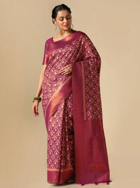 satrani purple woven saree with unstitched blouse