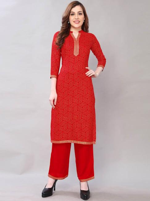 satrani red printed straight kurta