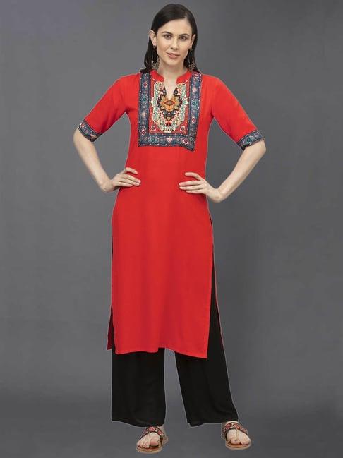 satrani red printed straight kurta